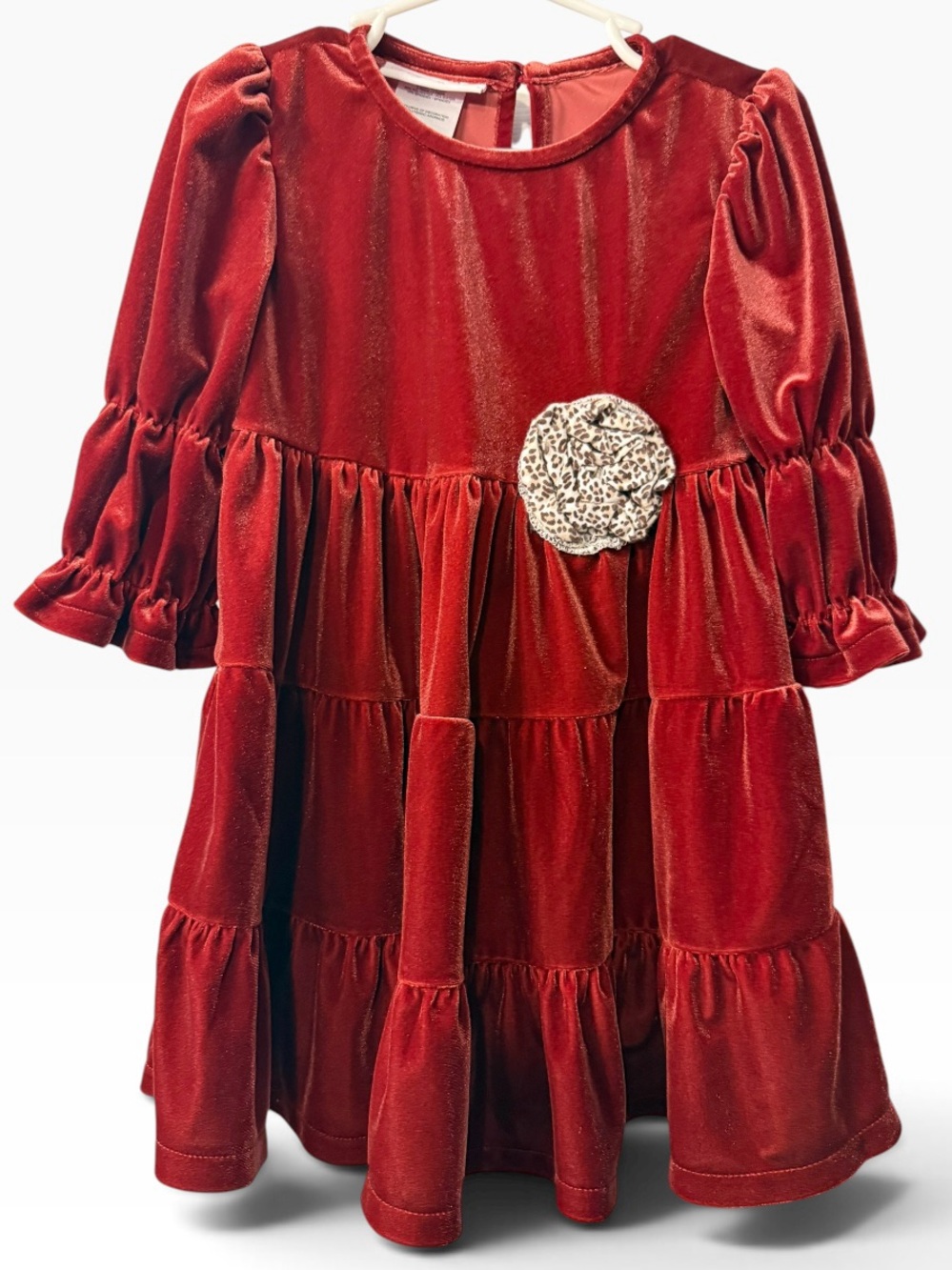 Girls dress by Bonnie Jean in deep red with a velvet feel to it Size 5T
